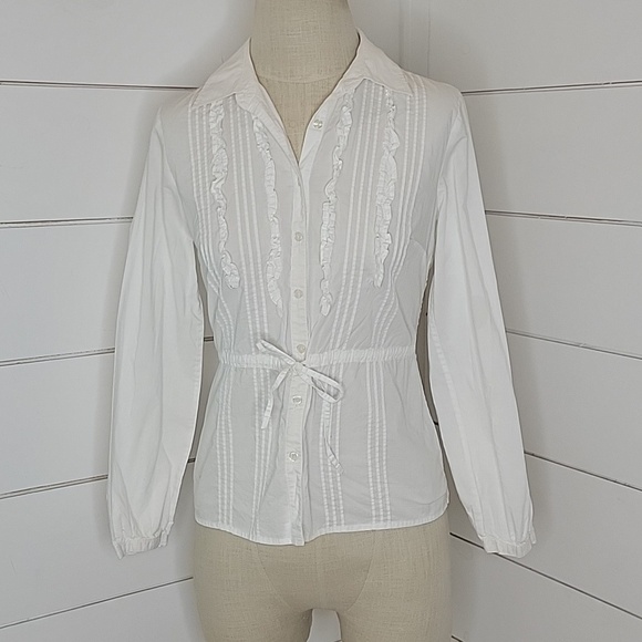 Charter Club Tops - CHARTER CLUB 6 petite white ruffled button-down blouse with tie waist